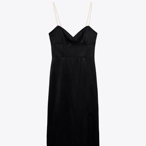 Satin dress with pearl straps